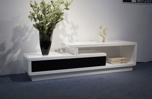 TV-Unit-White-Modern-High-Gloss-Glass-Top-2-Drawers