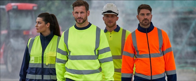 three men and woman wearing workwear clothes