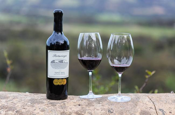 Pertaringa 'Tipsy Hill' Cabernet Sauvignon wine with two glasses wine