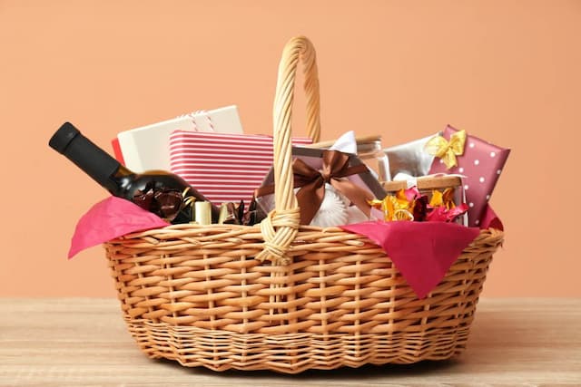 Gift basket with food and wine