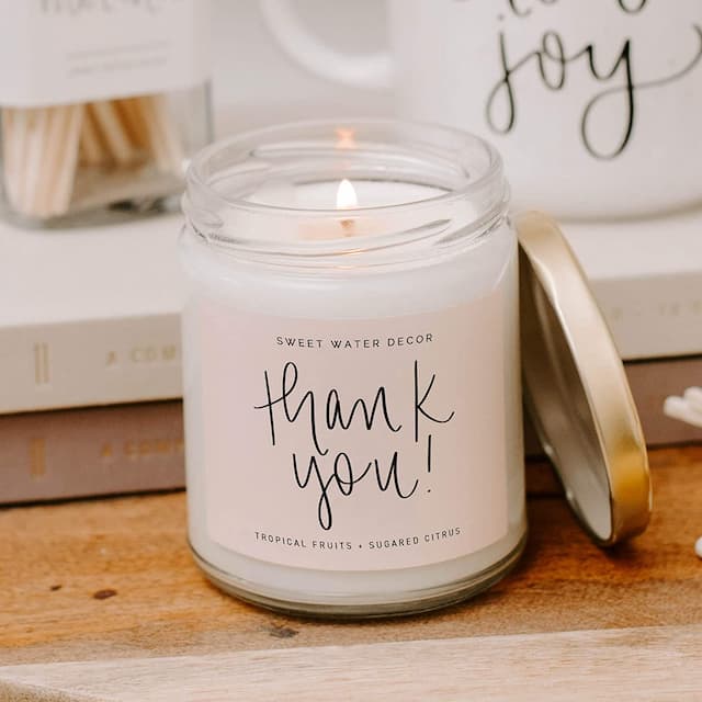 Thank You Personalized candle in white with scent