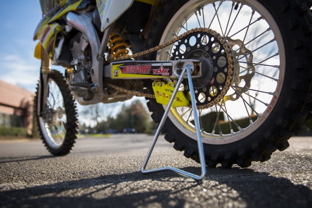 Dirt bike on triangle stand 