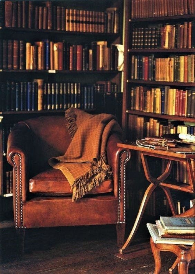 armchair leather placed in a cosy reading nook