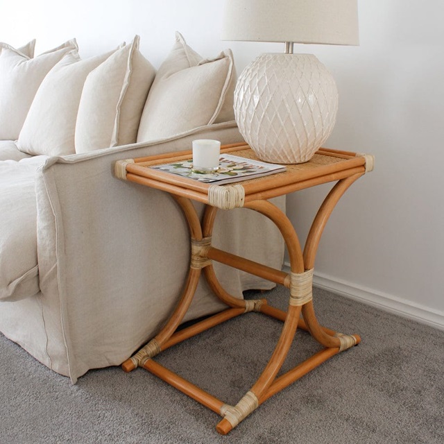 EVIE RATTAN SIDE TABLE CROSS LEGS NATURAL