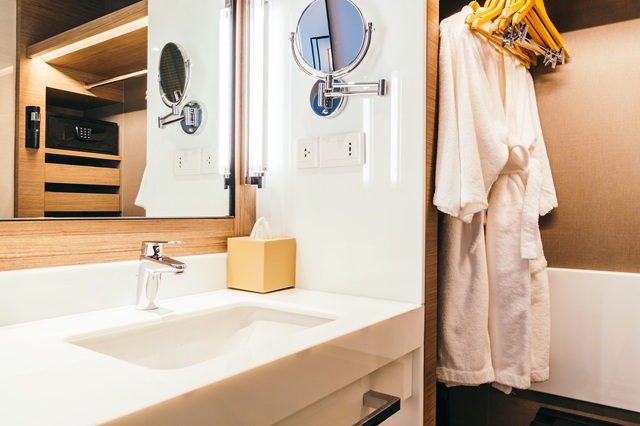 close up of vanity and sink in the bathroom